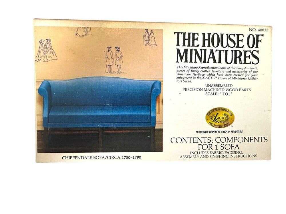Vintage The House of Miniatures Blue Chippendale Sofa Kit #40015